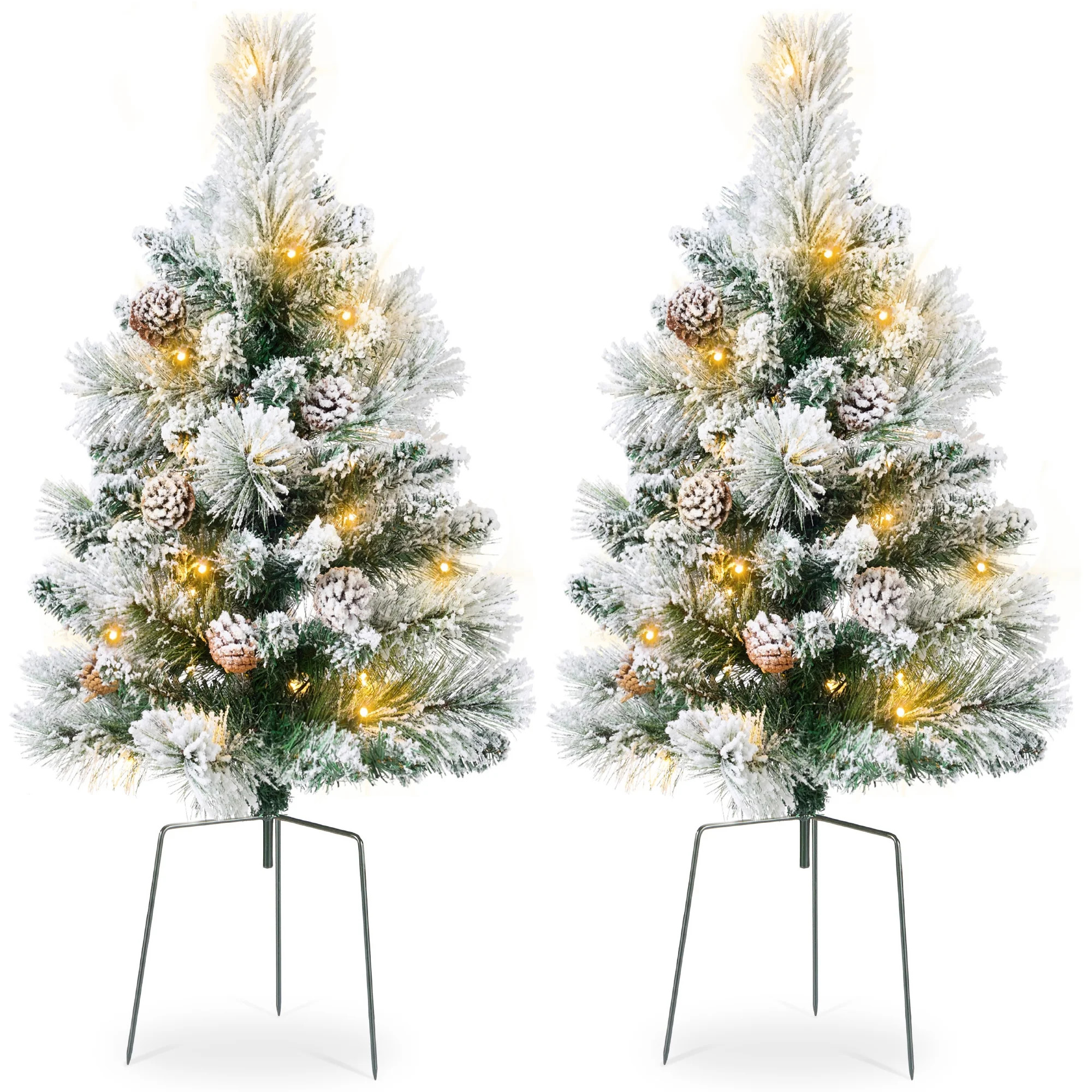 Best Choice Products Set of 2 24.5in Outdoor Flocked Scotch Pine Pathway Christmas Trees Decor w/... | Walmart (US)