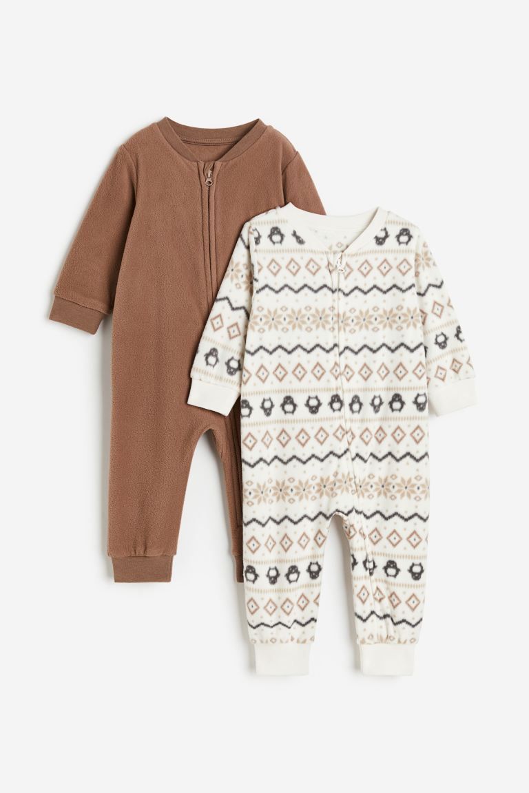 2-pack Fleece Zip-up Pajama Jumpsuits - White/patterned - Kids | H&M US | H&M (US + CA)
