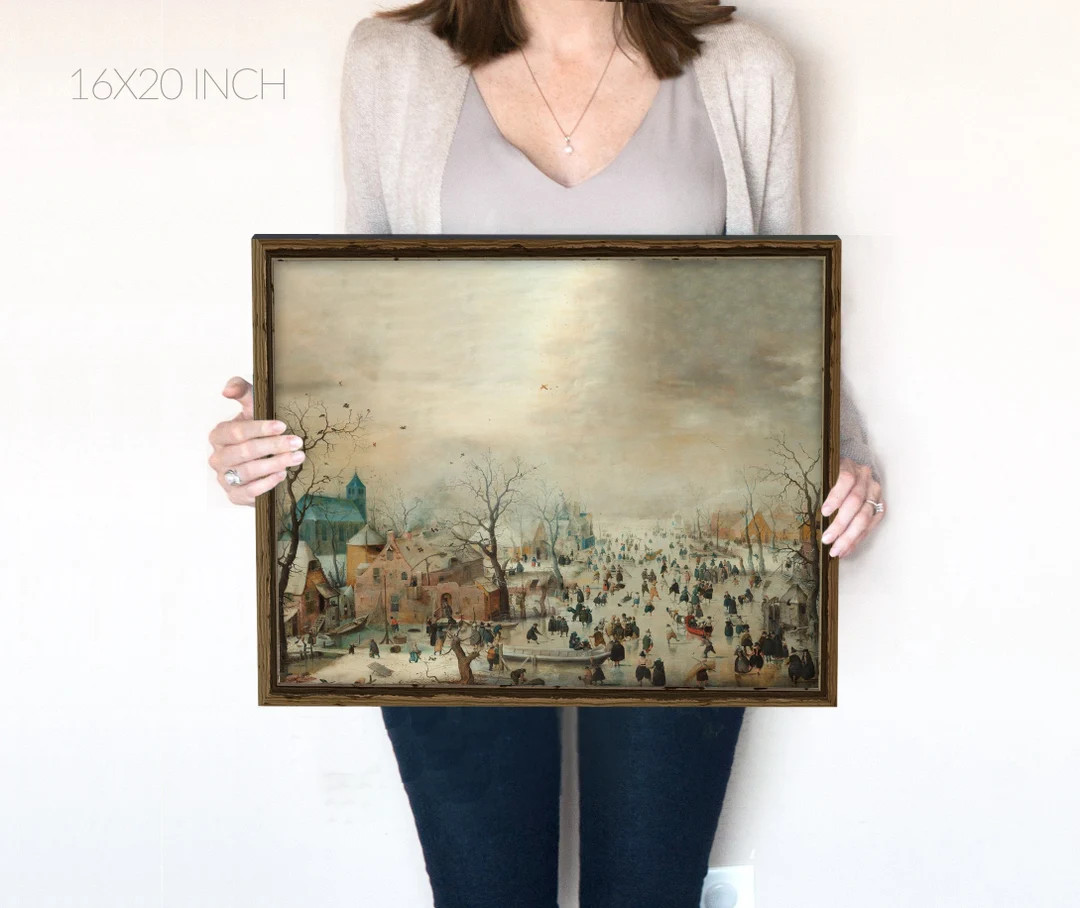 VIntage Ice Skating Oil Painting | Ice Skating Printable | Large Winter Wall Art | Moody Neutral ... | Etsy (CAD)
