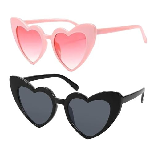 FEISEDY Heart Sunglasses for Women Pink Heart Sunglasses Red Heart Sunglasses Fashion Heart Shaped Glasses B2421-P, 52, ( 2 Pack ) Black & White | Amazon (US)