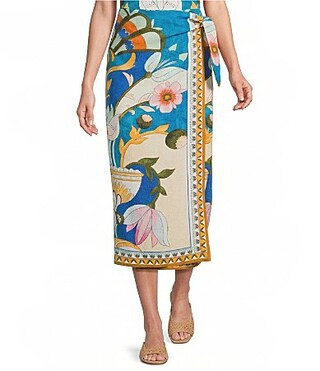 Antonio Melani Brea Art Deco Print Crinkle Crepe High Rise Wrap Coordinating Maxi Skirt - 4 | Dillard's