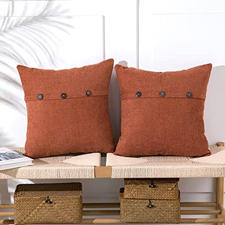 Anickal Burnt Orange Pillow Covers 18x18 Inch with Triple Buttons Set of 2 Chenille Rustic Farmhouse | Walmart (US)