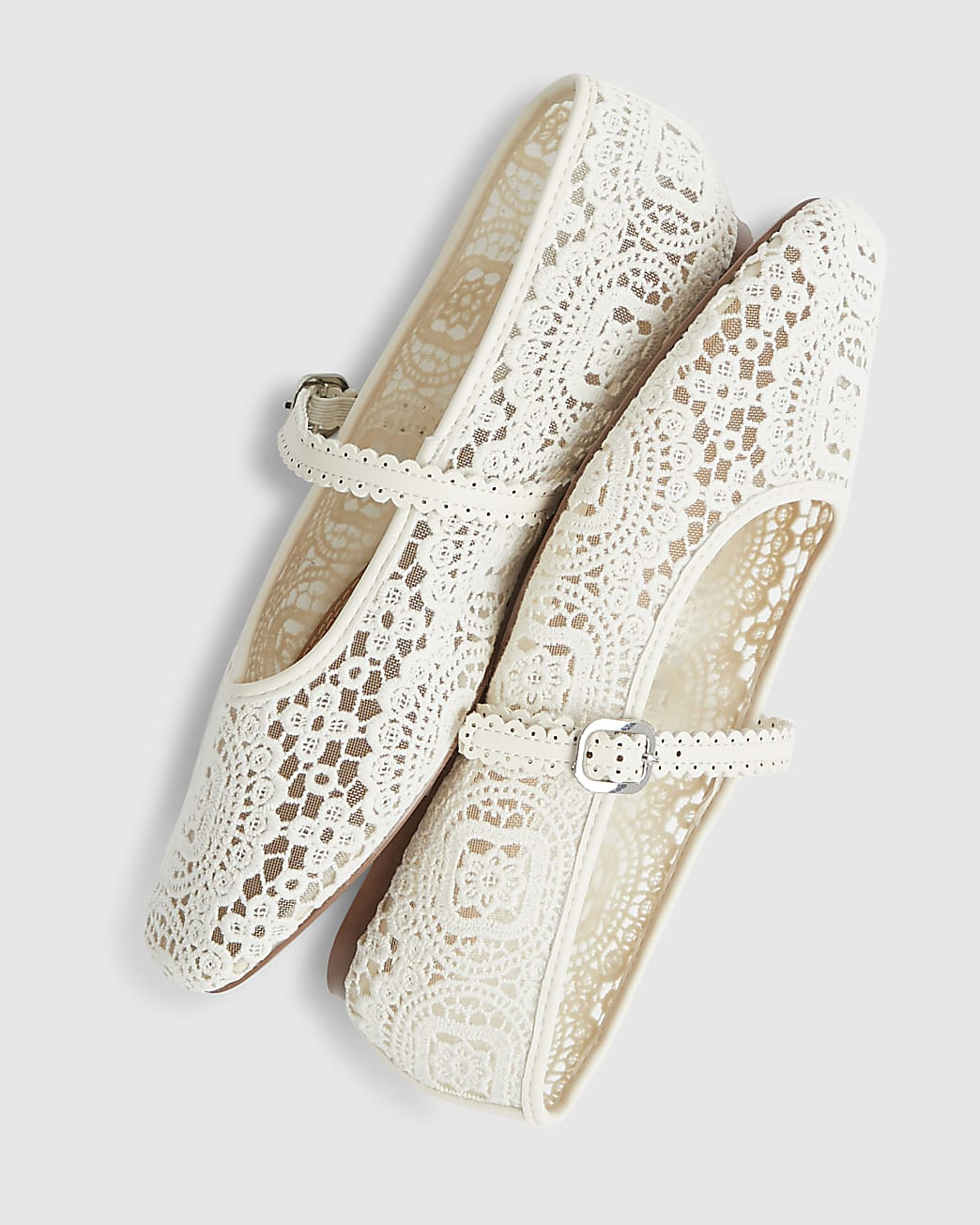 Cream Crochet Strapped Ballet Pumps | River Island UK & IE