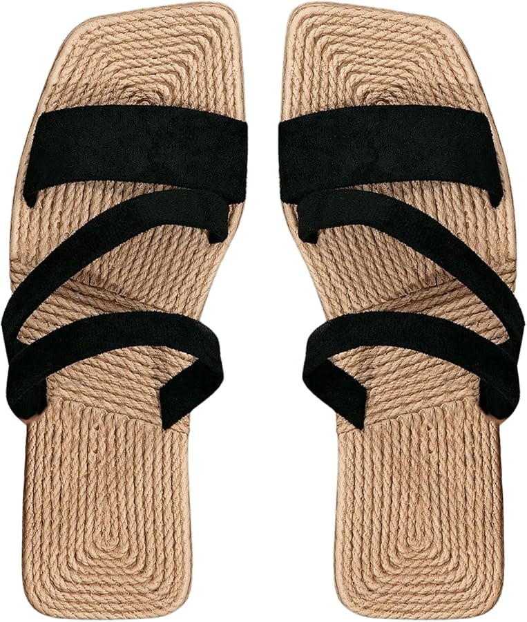 Verdusa Women's Strappy Slide Sandals Square Toe Slip On Sandals | Amazon (US)