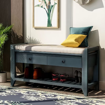 CAVINAS Entryway Storage Bench with Cushioned Seat,Multi-Functional Shoe Bench with Drawers,Storage Shoe Rack for Hallway,Living Room,Antique Navy | Target