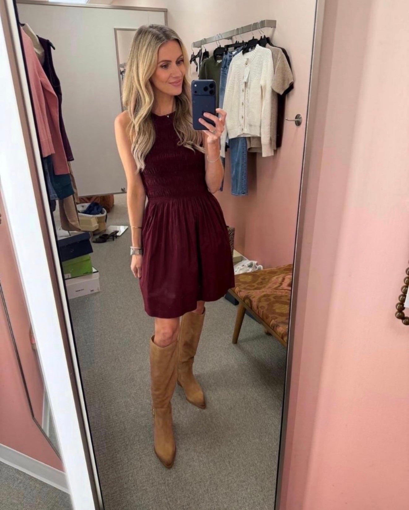 This burgundy dress is one of those pieces that makes getting dressed up so easy. The rich color looks beautiful with tall suede boots and is perfect for fall events, family photos, or date night. AND it's 100% cotton!!!

#LTKootd #LTKSeasonal