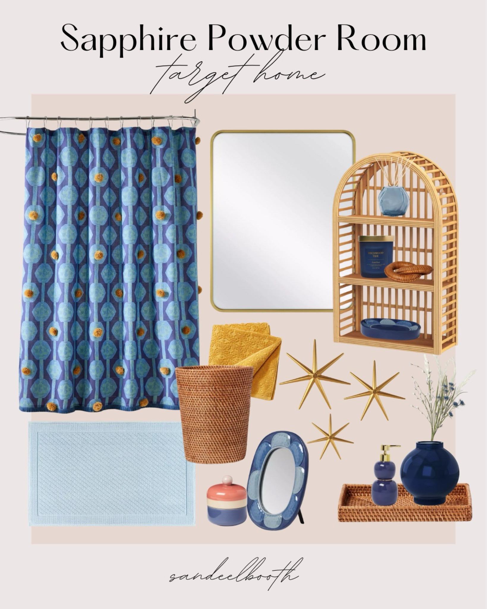 Target blue and gold bathroom decor 🩵💛 

Rattan bathroom, target home decor, small bathroom decor, affordable home decor 

#LTKhome #LTKstyletip