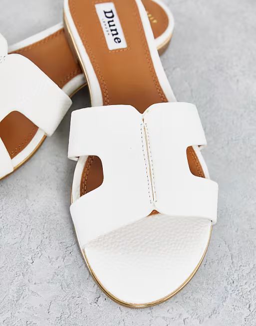 Dune Wide Fit loopy slip on flat sandals in white | ASOS (Global)