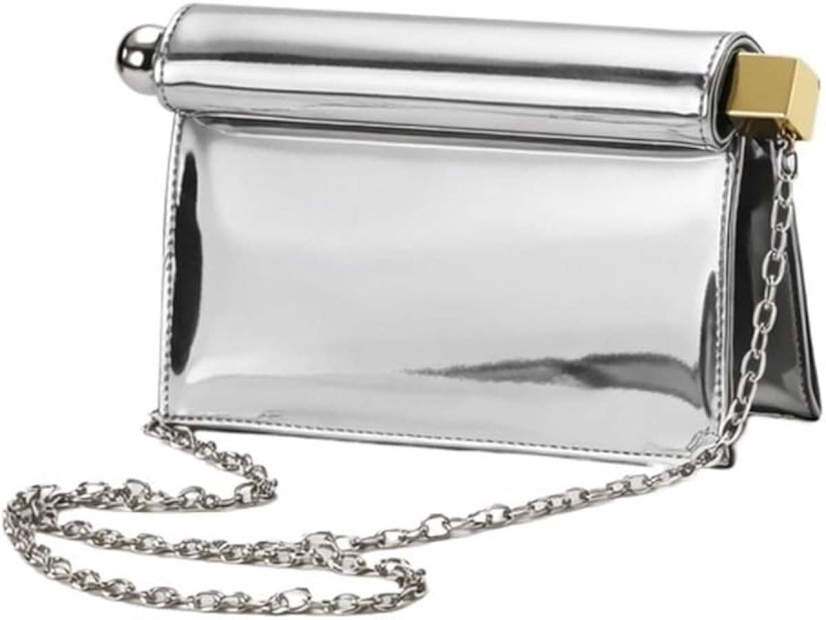 Fashionable silver rolled edge folding clutch bag, large evening bag, women's simple shoulder cro... | Amazon (US)