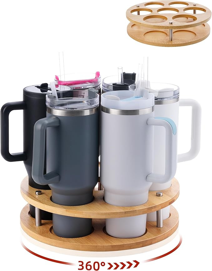 Rotating Wood Tumbler Organizer, 30 oz 40 oz Spinning Turnable Tumblers Holder, 360° Rotatable 7... | Amazon (US)