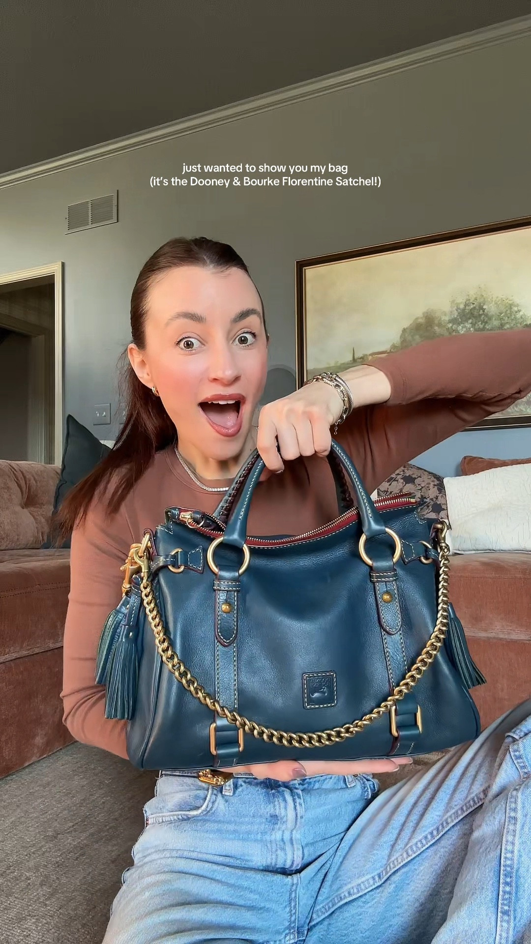 Dooney & Bourke Florentine satchel in DENIM! Regular size. Back in stock!! 