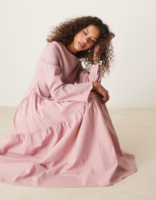 Ghospell tiered midi dress in pink | ASOS (Global)