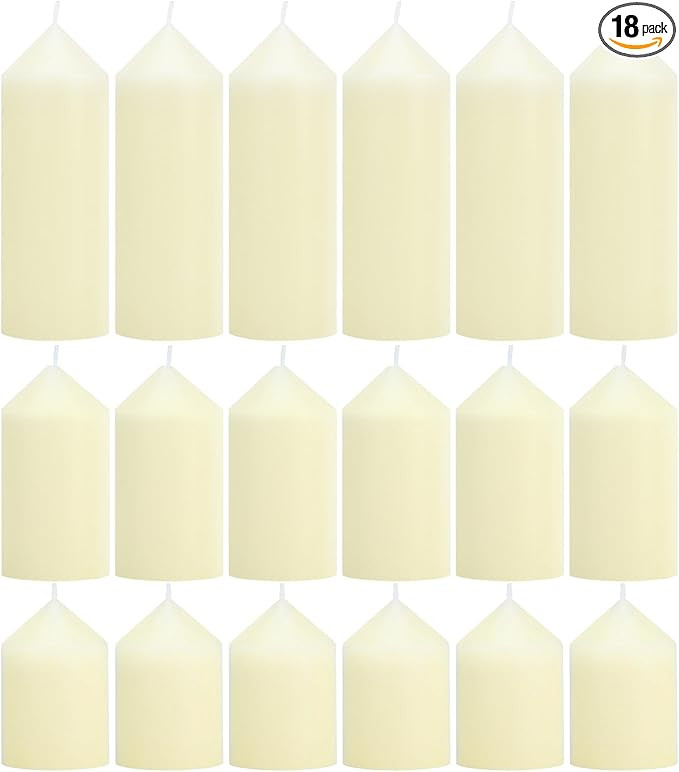 18 Pcs Ivory Pillar Candles Bulk Set，3 Different Lengths 2 x 3/4/6 Inch (6 Each)，Hurricane Ca... | Amazon (US)