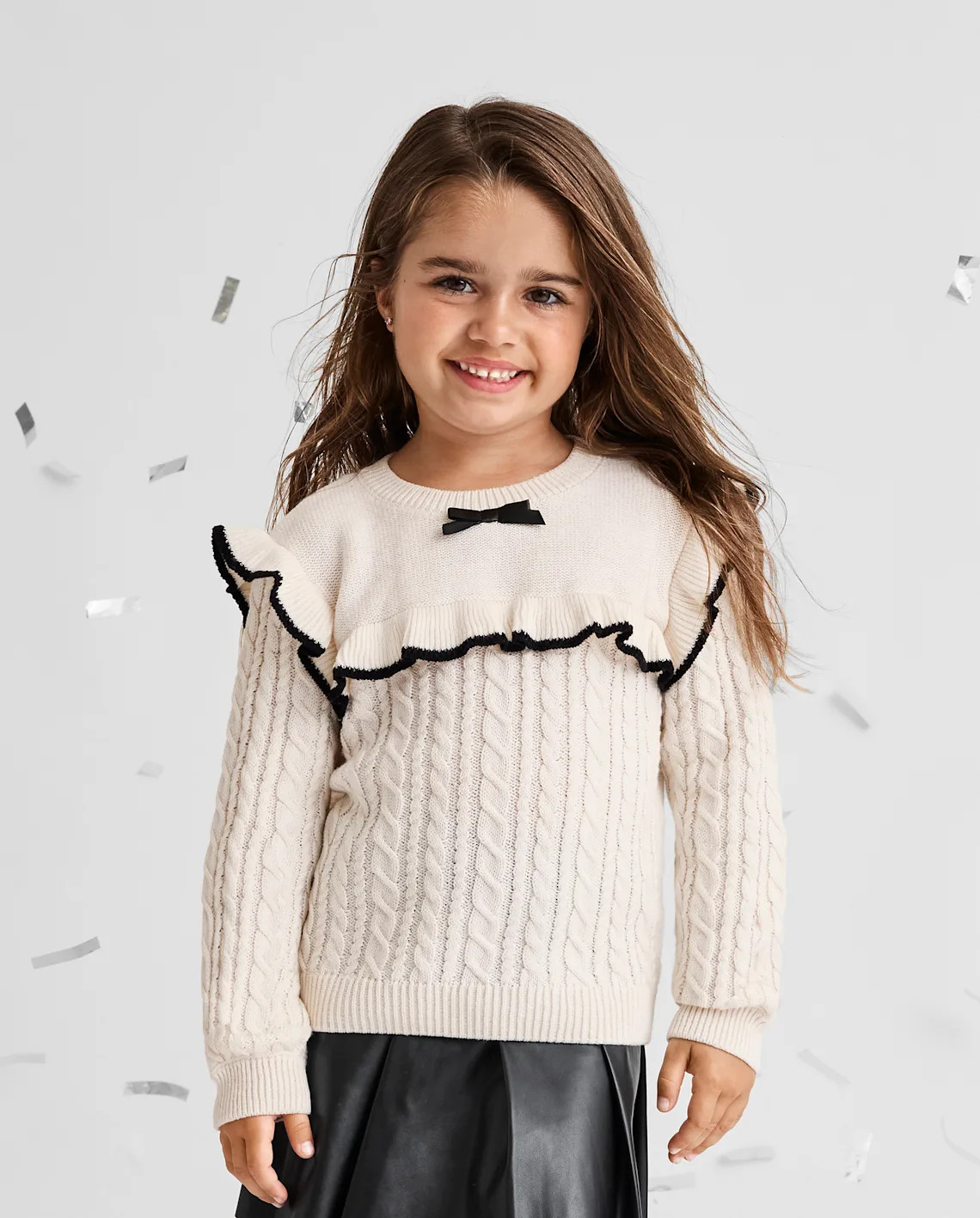 Toddler Girls Bow Ruffle Cable Knit Sweater - white | The Children's Place
