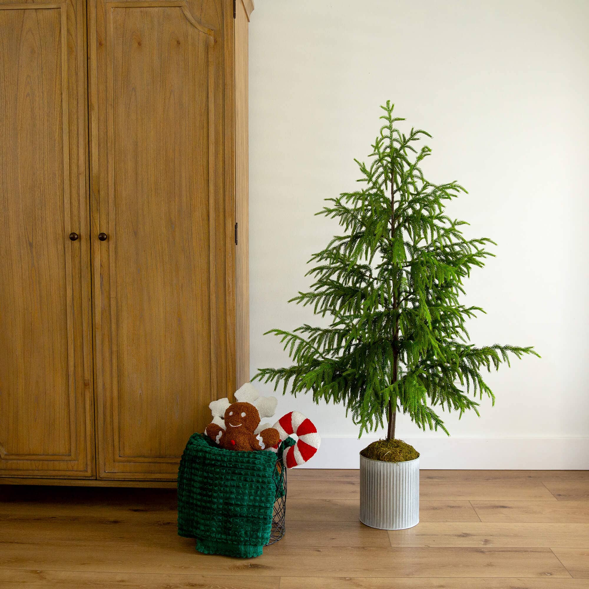 5' Artificial Real Touch Norfolk Island Pine in Metal Tin Planter with | Nearly Natural