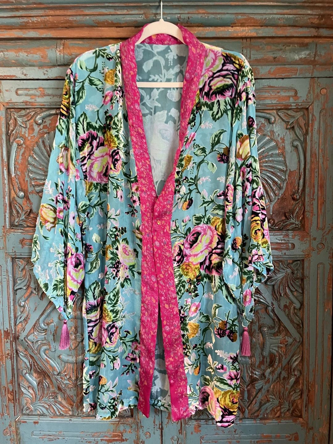 Romantic Silk Kimono Jacket in Printed Floral Burnout Velvet | Etsy (US)