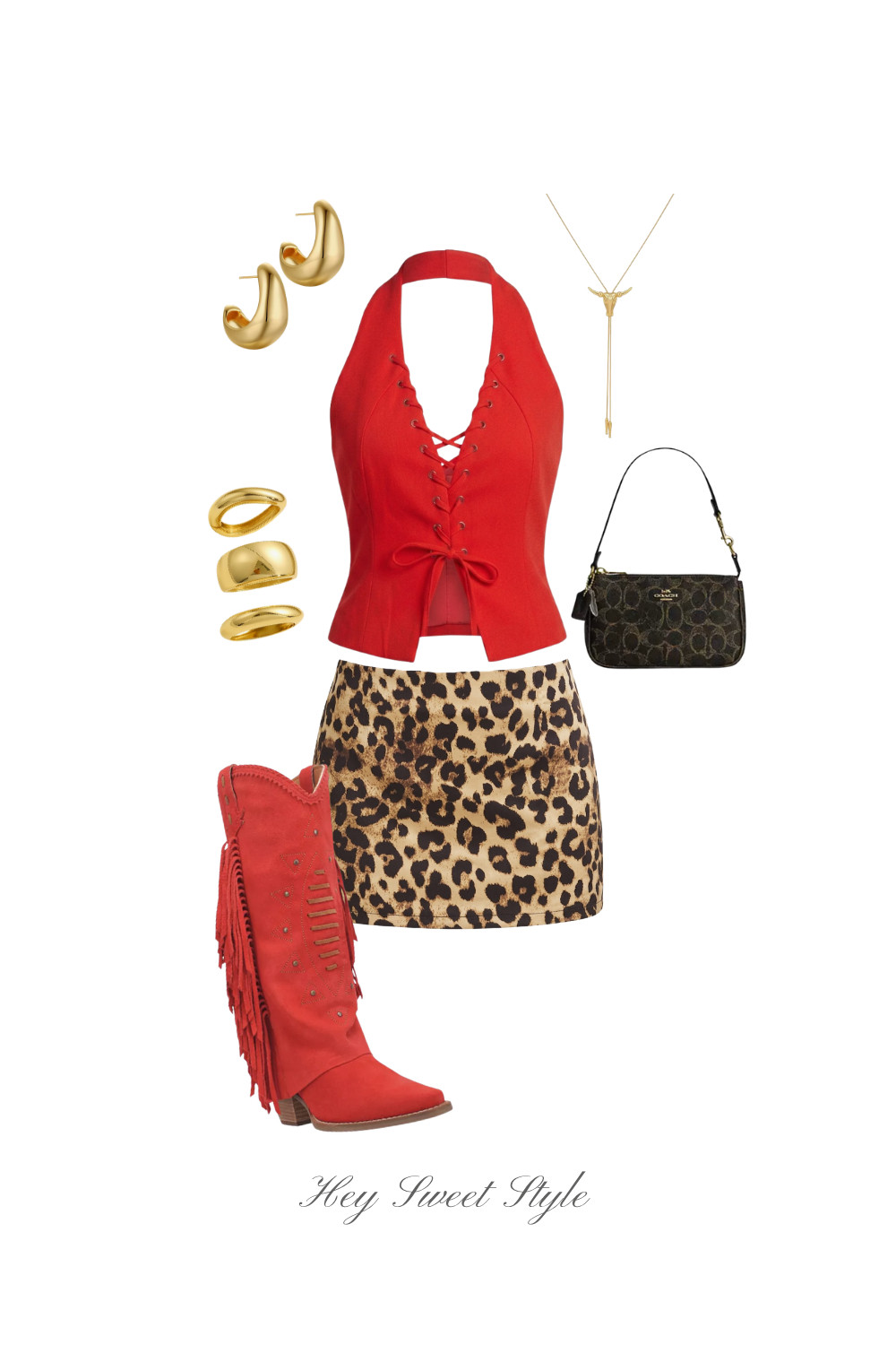 Red halter + cheetah mini skirt 🎸🐆 #countryconcert 

 