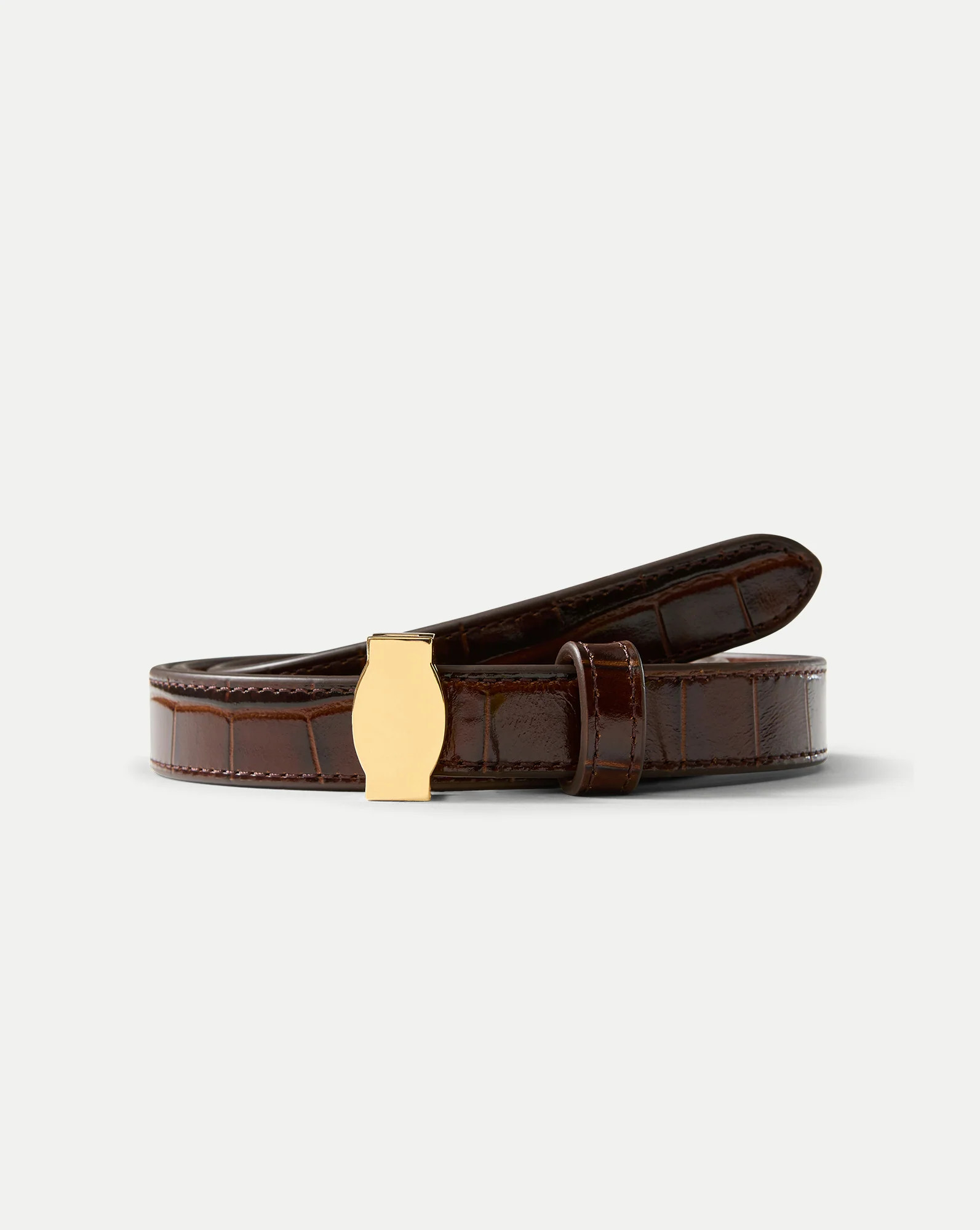 Dash Croc-Embossed Belt in Chestnut Brown | Veronica Beard | Veronica Beard