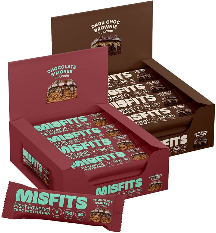 Misfits Vegan Protein Bar, Plant Based Chocolate Protein Bars, Smores + Chocolate Brownie Bundle ... | Amazon (US)