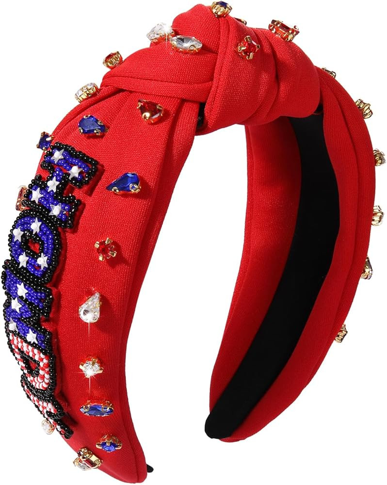 4 th of July Headband for Women American Flag Star Beaded Knotted Headband Headpiece Fourth of Ju... | Amazon (US)