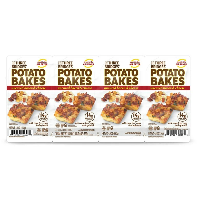 Quick & Delicious Three Bridges Uncured Bacon Potato Bakes 4-Pack – Ready in 7 Minutes for Busy... | Walmart (US)