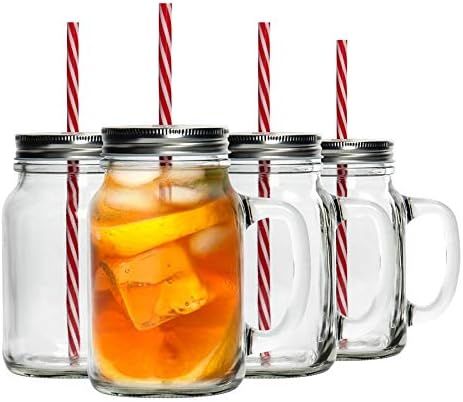 Rink Drink 4 Piece Glass Drinking Jars Set with Lid and Reusable Straw - Mason Style Jam Jar Glas... | Amazon (UK)