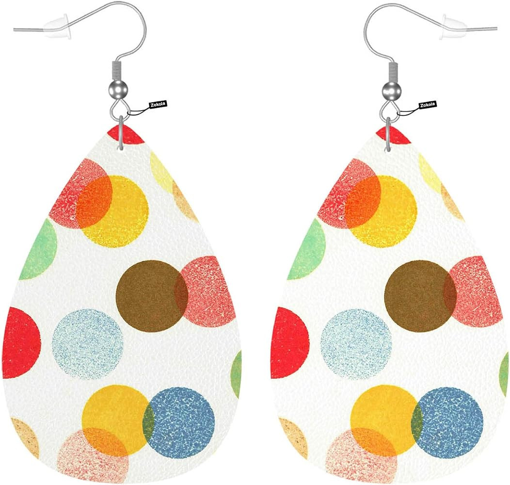 Zokola Polka Dots Pairs PU Leather Earrings, Colorful Round Circles Stains Vintage Grain Earbob E... | Amazon (US)