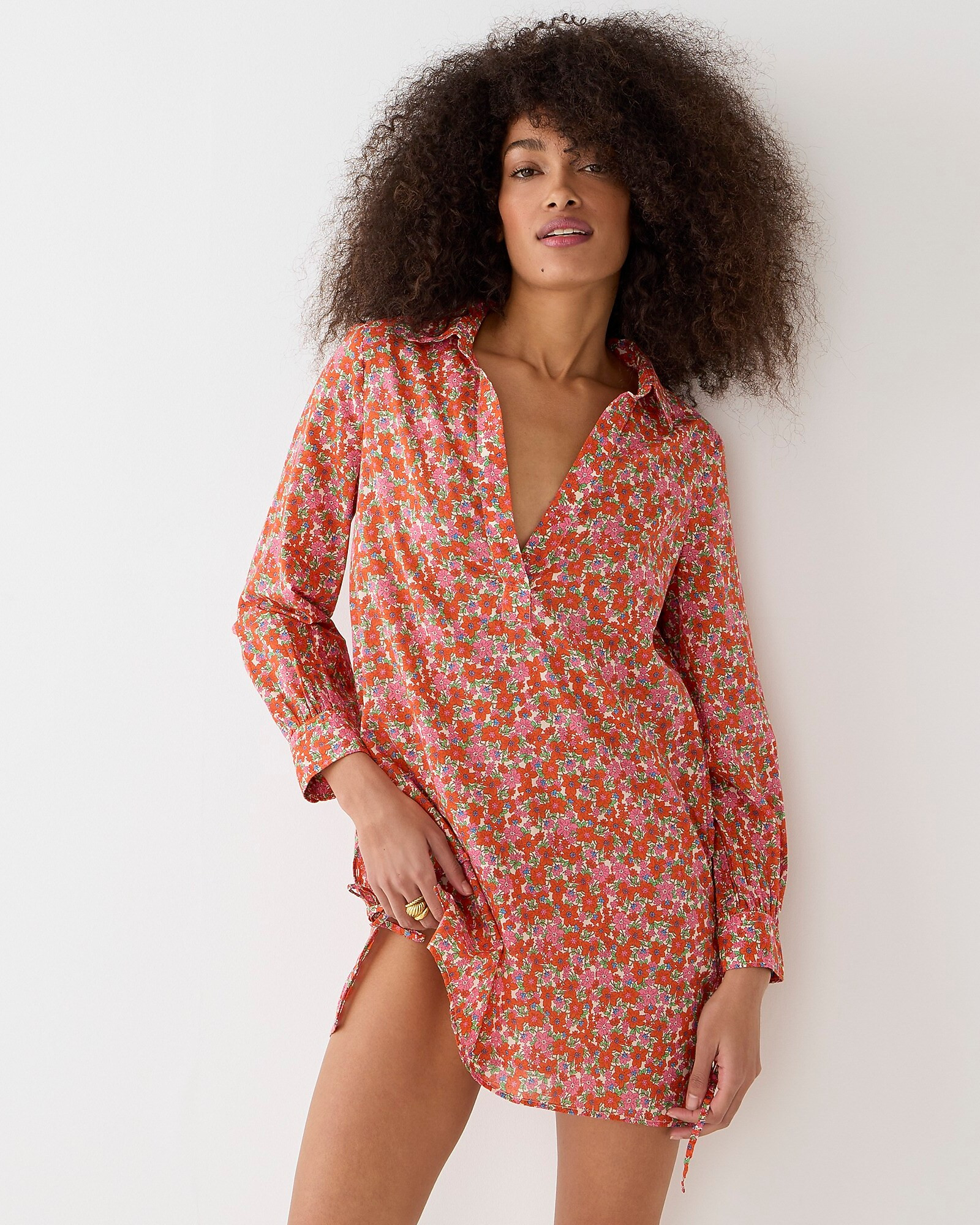 Cotton voile tunic cover-up with side ties in brilliant blooms | J. Crew US