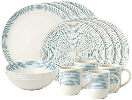 Royal Doulton Ellen DeGeneres 16 Piece Dinnerware Set Polar Blue Dots, Porcelain, 36.2 | Amazon (US)