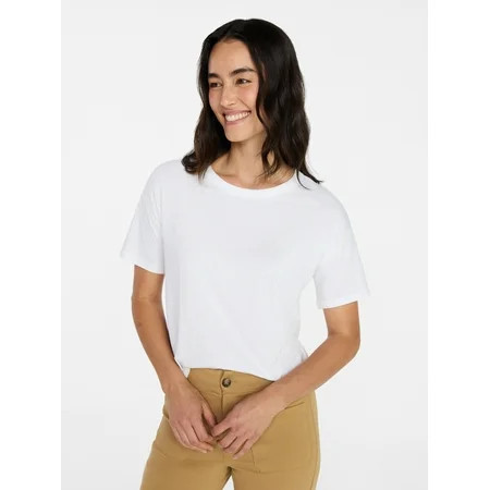 Time and Tru Women's Boxy Slub Tee with Short Sleeves, Sizes XS-XXXL | Walmart (US)