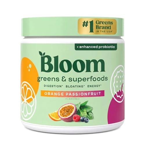 Bloom Nutrition Superfood Greens Powder, Digestive Enzymes with Probiotics and Prebiotics, Gut Health, Bloating Relief for Women, Chlorella, Juice Mix w/Beet Root Powder, 30 SVG, Orange Passionfruit | Amazon (US)