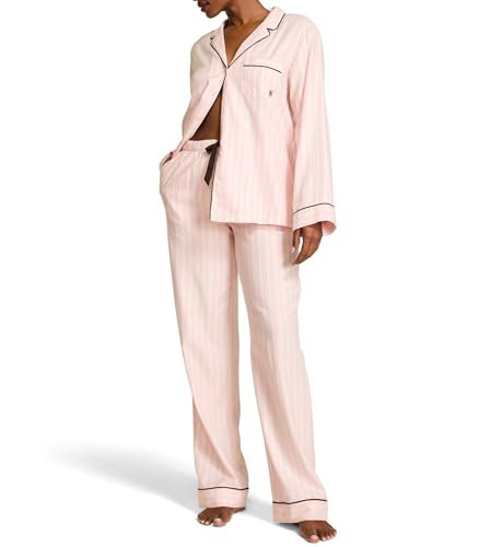 Victoria's Secret Flannel Pajamas, Long Sleeve Button Down & Pant Set, Sleepwear for Women, Pink Iconic Stripe, XL | Amazon (US)