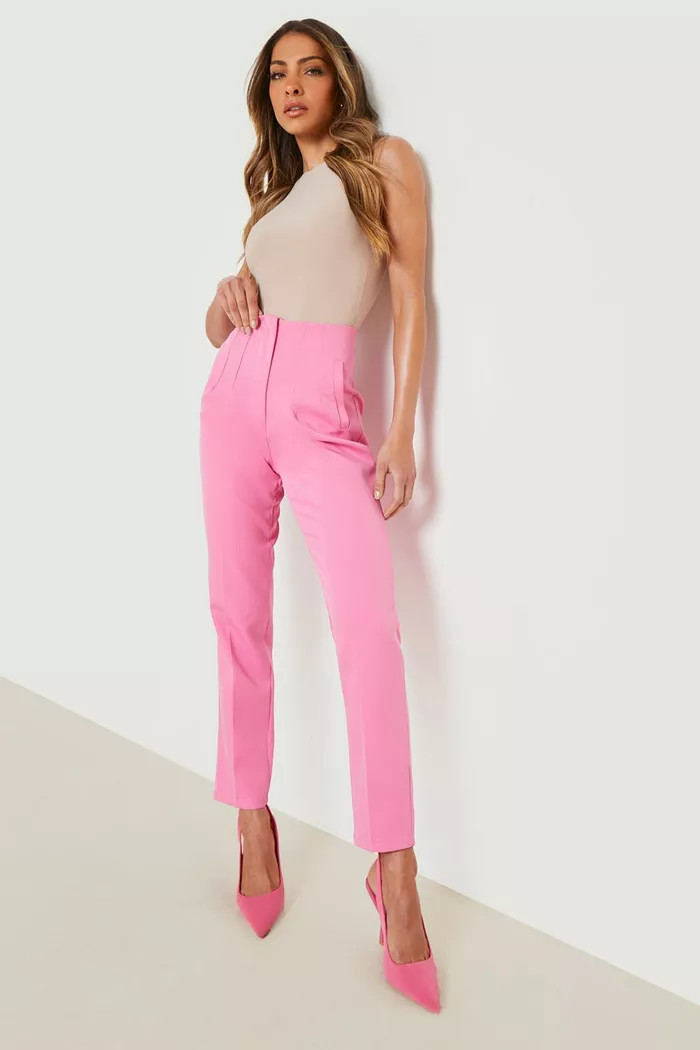 Pleat Detail Slim Fit Pants | boohoo (US & Canada)