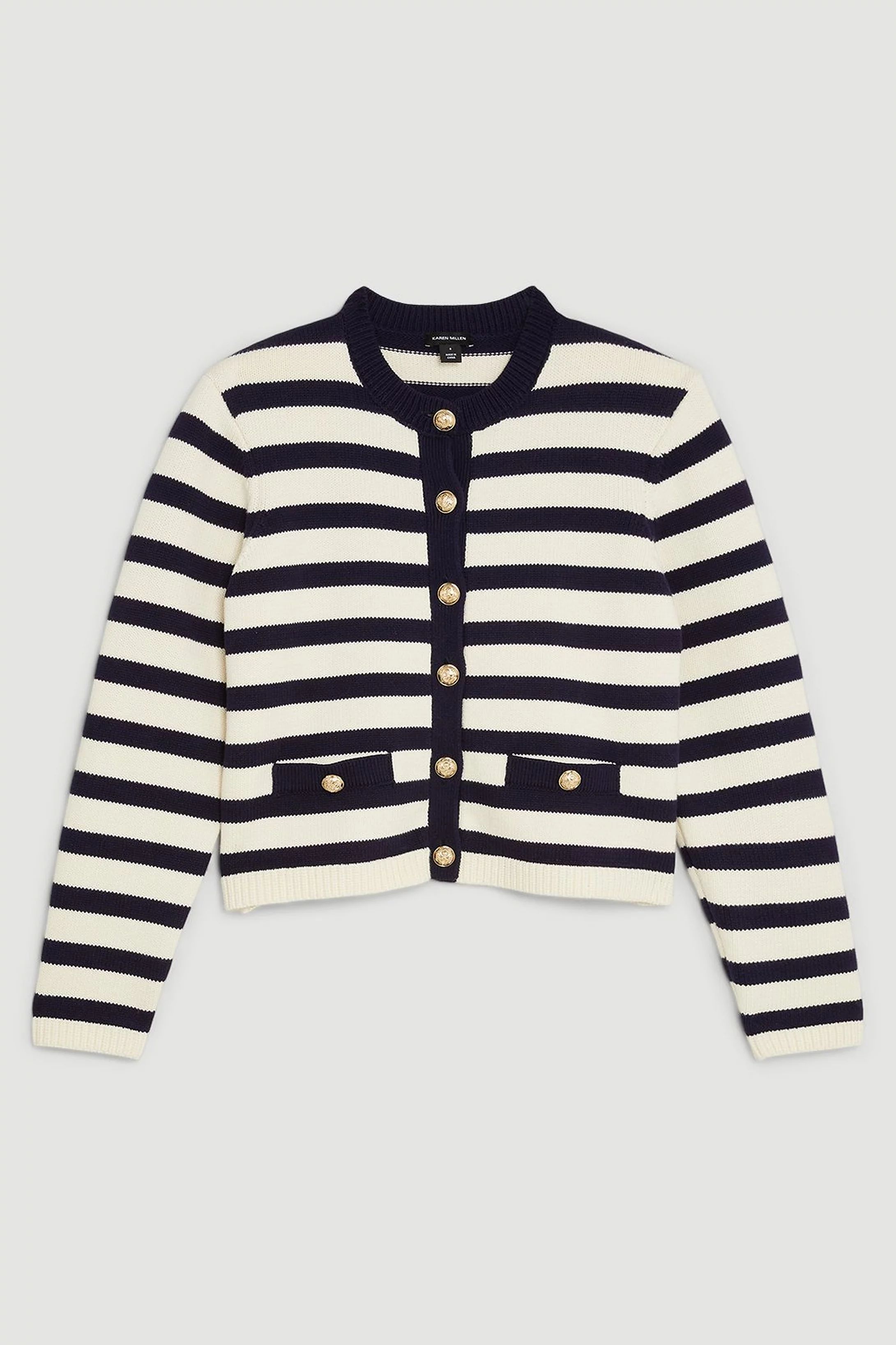 Cotton Knit Nautical Boxy Stripe Jacket | Karen Millen UK + IE + DE + NL