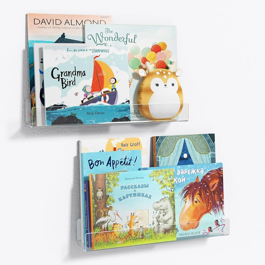 NIUBEE 16.5-Inch Acrylic Floating Bookshelves, 2-Pack, Clear Modern Wall Shelves for Child/Toddle... | Amazon (US)