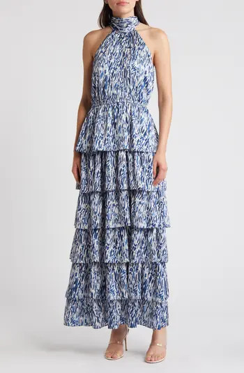 Printed Tiered Mock Neck Maxi Dress | Nordstrom