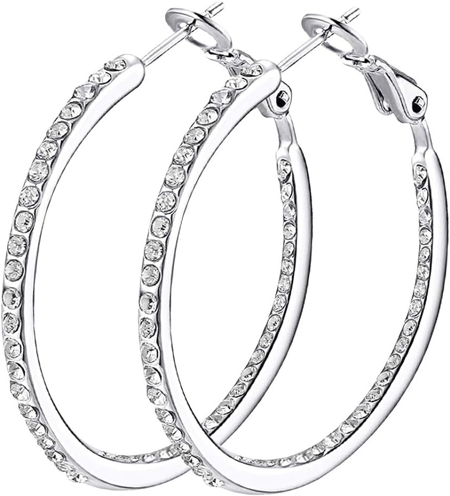Silver Hoop Earrings for Women, Fashion Lightweight CZ Cubic Zirconia Rhinestone Hoops Gifts Whit... | Amazon (US)