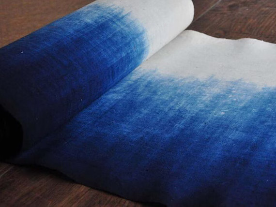 Gradient Plant dyes Indigo blue Fabric - Shibori dyed Hand woven Table cloth - Tie dyed / Shibori... | Etsy (US)