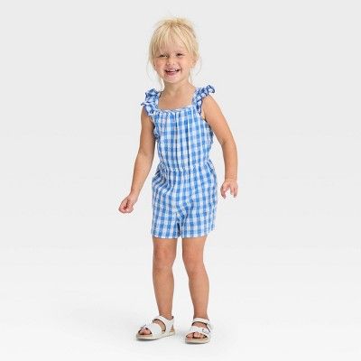 Toddler Girls' Checkered Romper - Cat & Jack™ Blue | Target