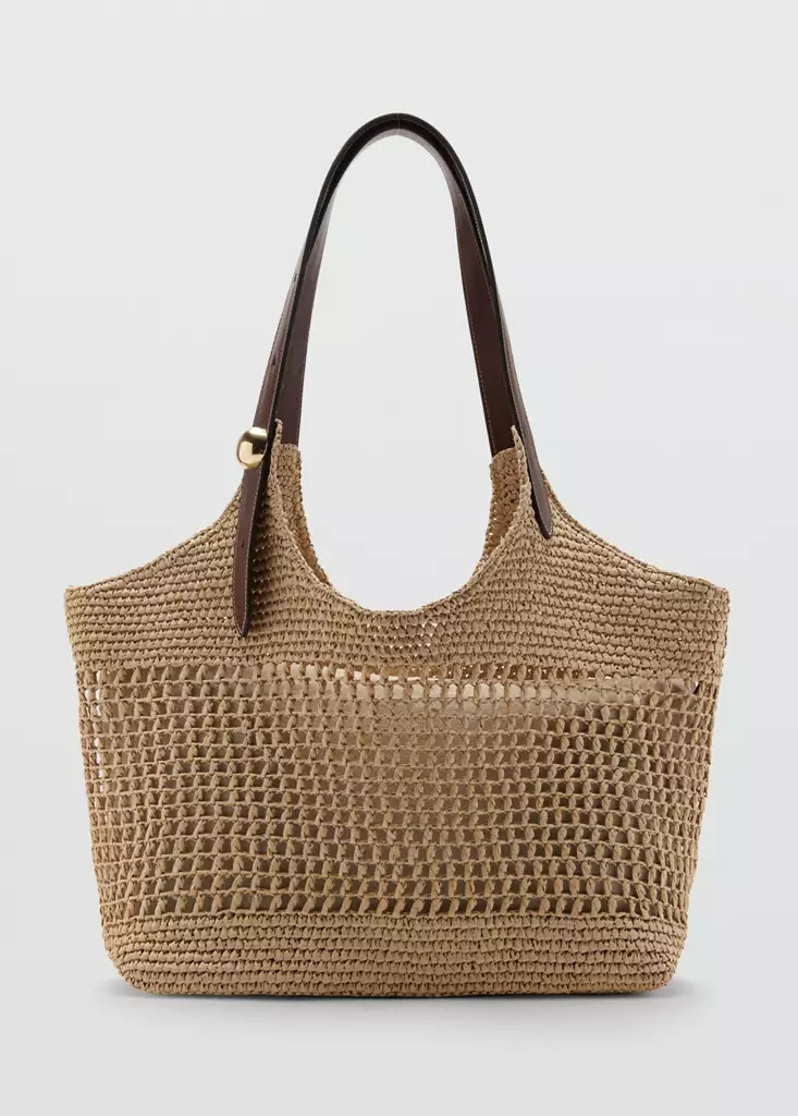 Natural fiber shopper bag with metallic detail | Mango (US/MX/AU)