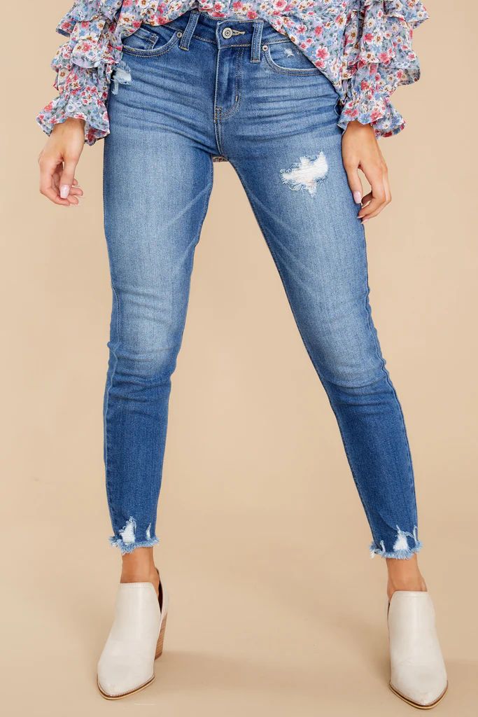 Going Forward Medium Wash Distressed Skinny Jeans | Red Dress 