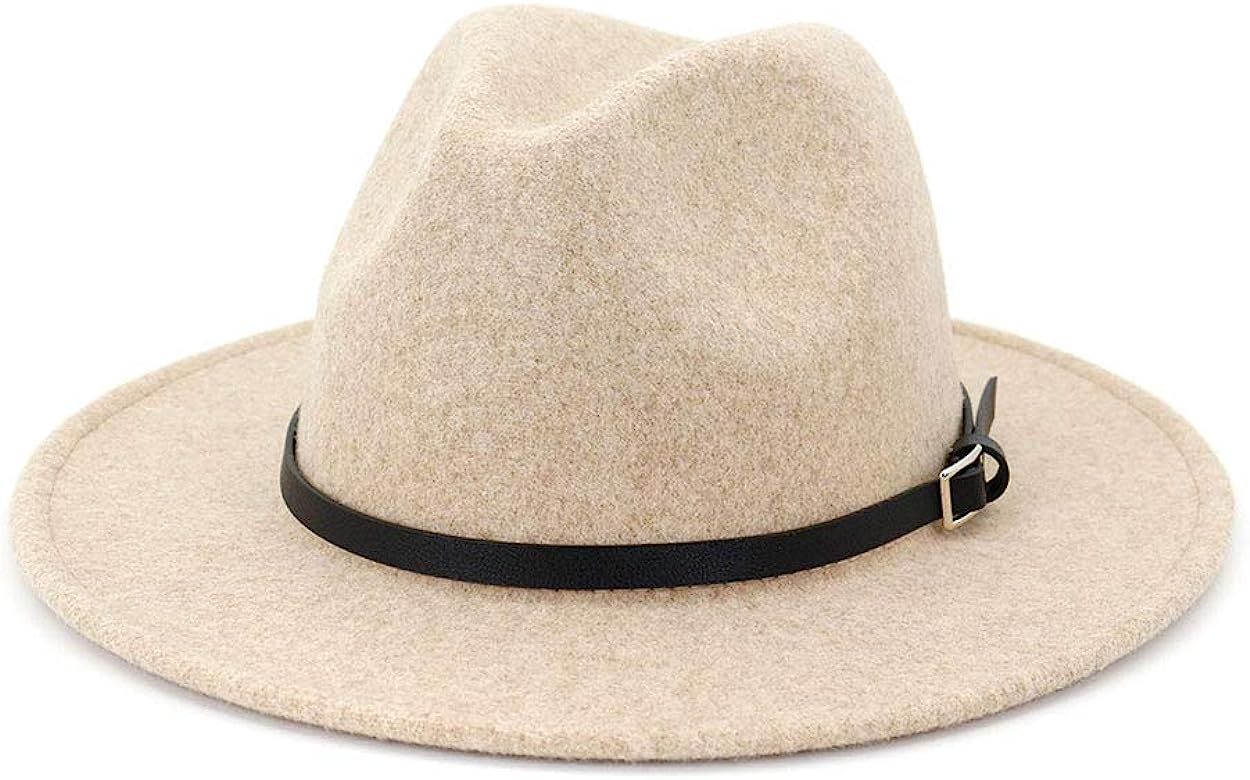 Lisianthus Womens Classic Wool Fedora with Belt Buckle Wide Brim Panama Hat | Amazon (US)