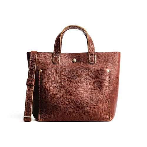 Portland Leather Goods Mini Snap Crossbody Tote Bag for Women – Handmade, Snap Closure, Durable & Unlined, Outside Pocket – Nutmeg | Amazon (US)