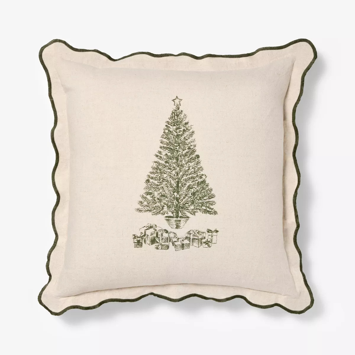 Holiday Tree Square Throw Pillow with Scalloped Edges Cream/Green - Threshold™ designed withStu... | Target