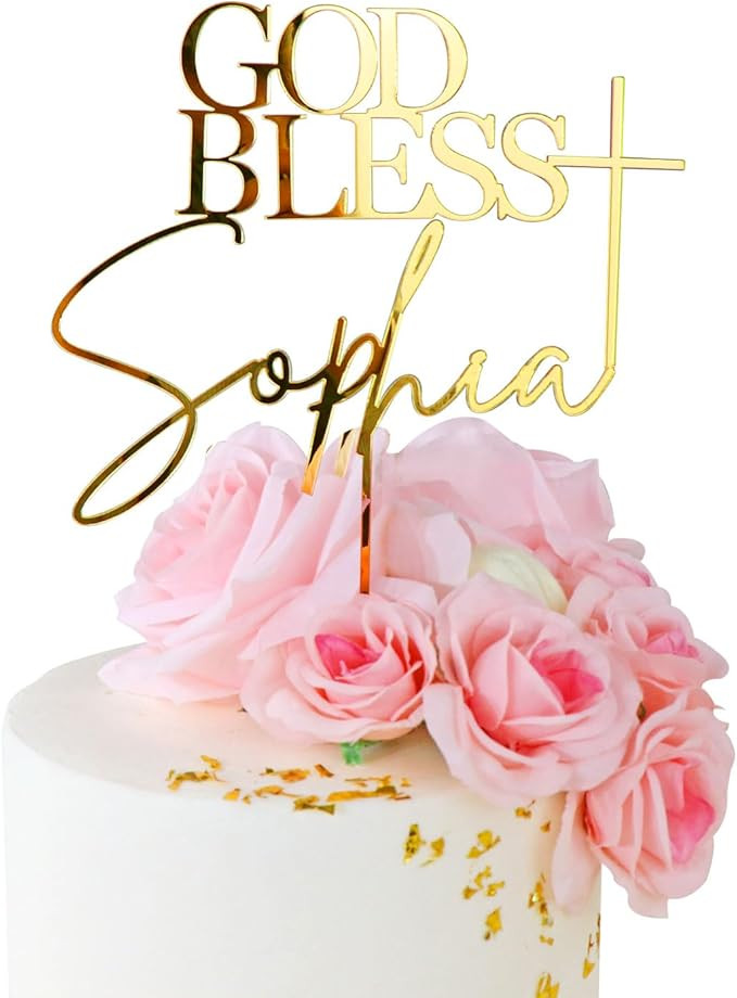 Personalized God Bless and Cross Cake Topper with Name,11 Colors Custom Acrylic Baptism Cake Deco... | Amazon (US)