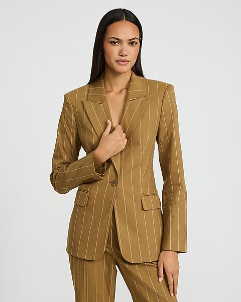 Linen-blend Striped Long Slim Blazer | Express