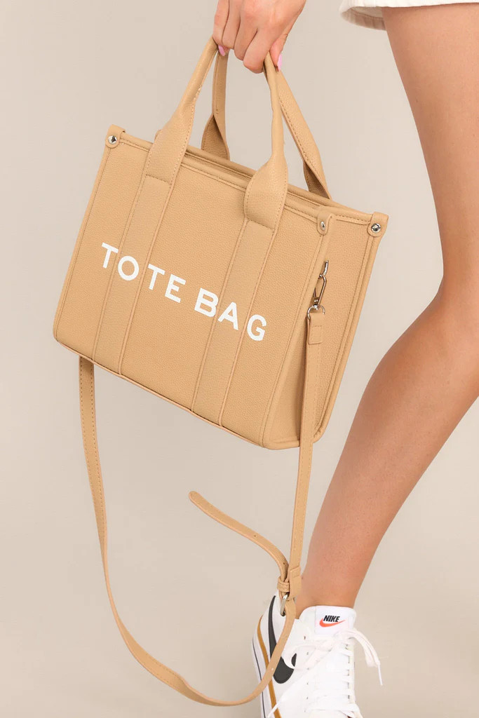 Living On Purpose Tan Faux Leather Tote Bag | Red Dress