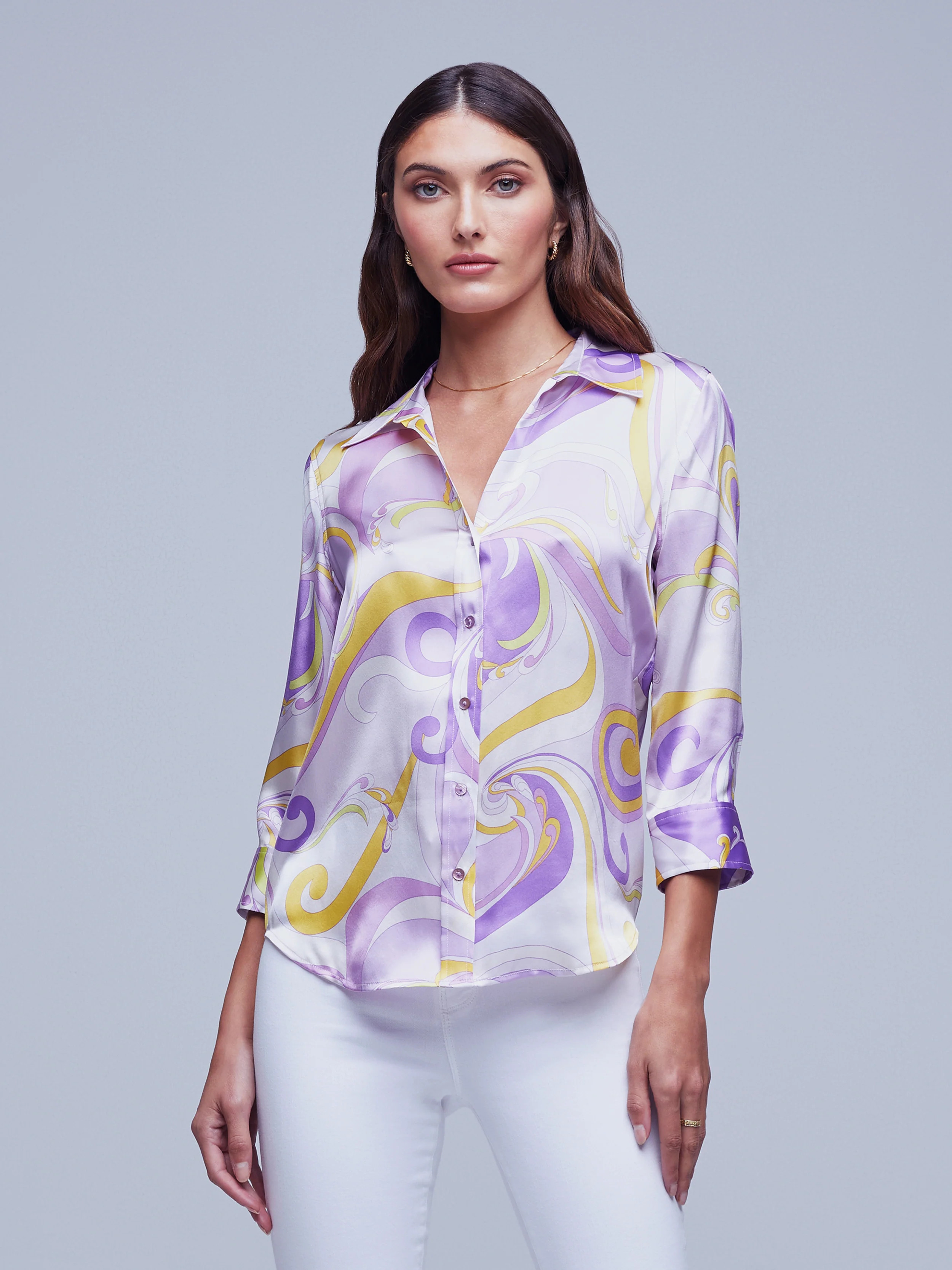 L'AGENCE Dani Blouse in Light Orchid Multi Saint Martin | L'Agence