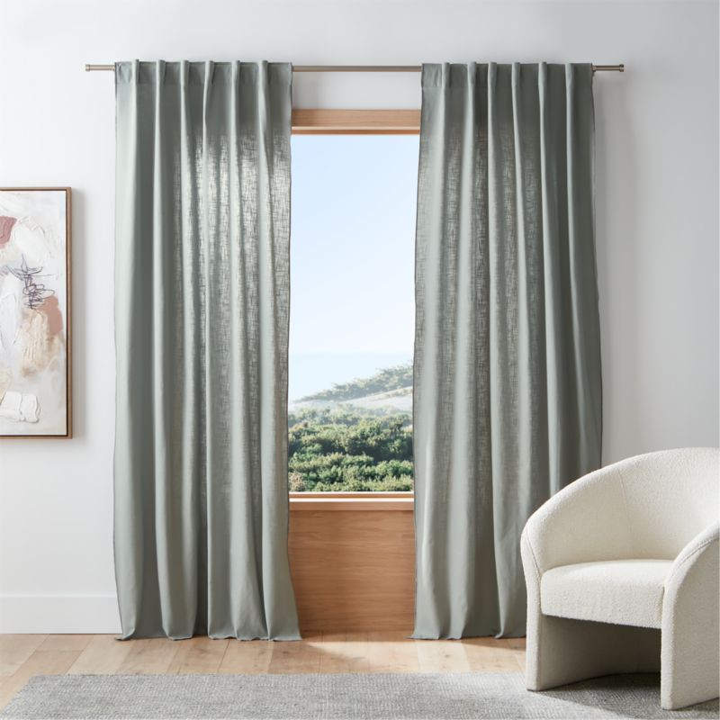 Merrow Stitch Organic Cotton Mist Blue Curtain Panel 52"x120" + Reviews | Crate & Barrel | Crate & Barrel