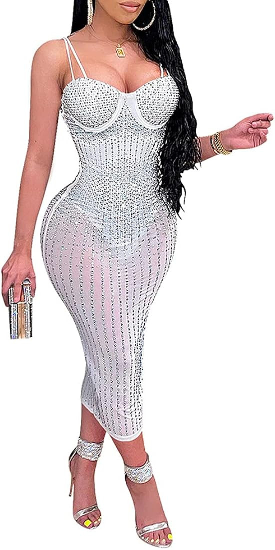 Women Long Sleeve Birthday Dresses Sexy hot Diamond Process Sexy Dress Party Club Night Dress… | Amazon (US)